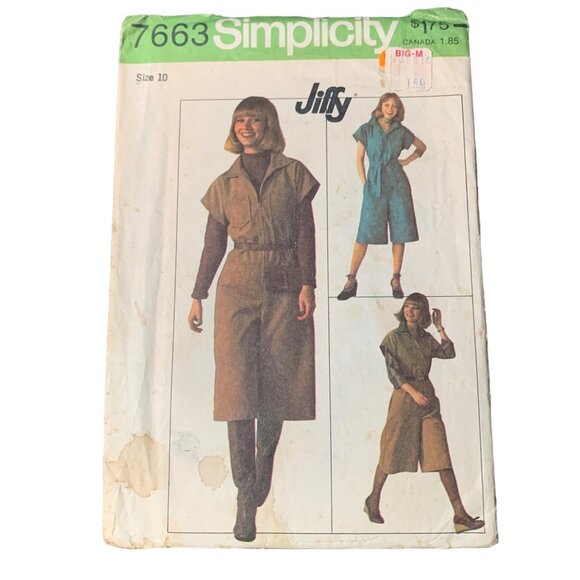 Simplicity 7663 Vintage Sewing Pattern Jiffy Dress Romper Size 10 80s uncut - Picture 1 of 2